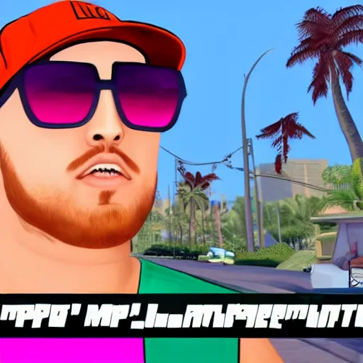 Prompt: mac miller, in gta vice city, screenshot