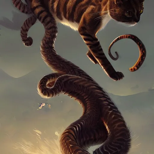 Image similar to digital painting of elegant but deadly feline cat with snake features hybrid, giant sepent furry cat chimera by Greg Rutkowski, magic the gathering concept art, trending on artstation, 4k resolution, ((in a super market Costco))