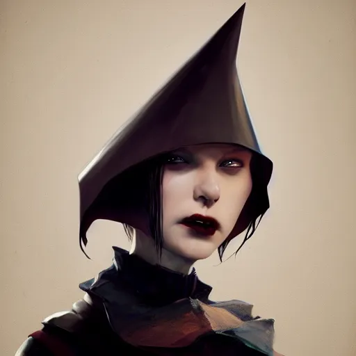 Image similar to a vampire wearing a conical dunce cap, ultra high detailed, oil painting, greg rutkowski, charlie bowater, yuumei, yanjun cheng, unreal 5, daz, hyperrealistic, octane render, rpg portrait, dynamic lighting