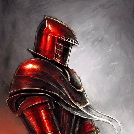 Prompt: a very elegant fantasy portrait of a fantasy knight and a metal wizard hat mixture, medieval armor, pointy, the red glow is coming through the knight helmet, a mixture of pen and pencil, digital art, lots of shading, master of art