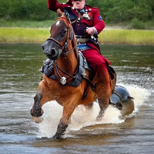 Prompt: a mountie!!!! riding on a hippo!!!!!!!