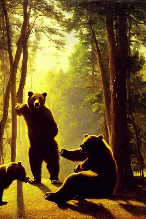 Prompt: portrait of bear gambling in the club by albert bierstadt, wonderful masterpiece by asher brown durand, beautiful cinematic light, by greg manchess, jessica rossier