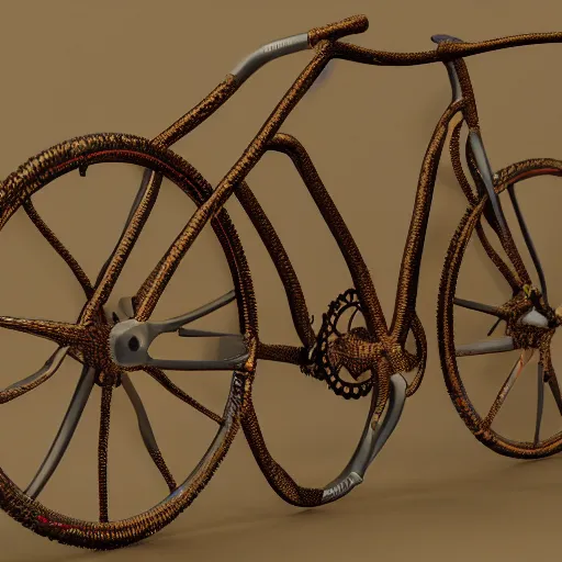 Prompt: fixed gear bike made of flesh and bones, scream and fear, body-horror, high detail, photorealism, full length view, insanely intricate details, octane render, 16k, 8k