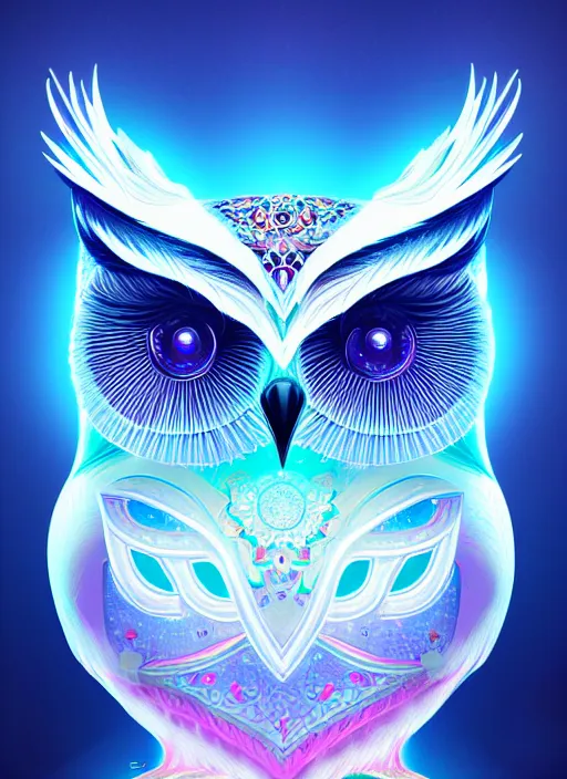 Image similar to symmetry!! product render poster vivid colors divine proportion owl, ice and snow, glowing fog intricate, elegant, highly detailed, digital painting, artstation, concept art, smooth, sharp focus, illustration,