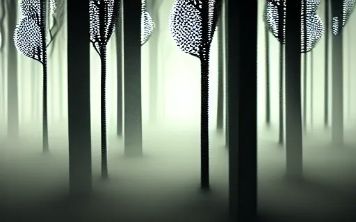 Prompt: black and white drawing of a cyborg forest, trees looks like robots, rim light, cinematic, studio dramatic light, poetic, surreal mythical dreamy dark artistic masterpiece, octane render, 8 k, photo