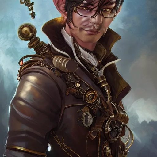 Prompt: a portrait of a steampunk male elf, highly detailed, art by artgerm and greg rutkowski and magali villeneuve