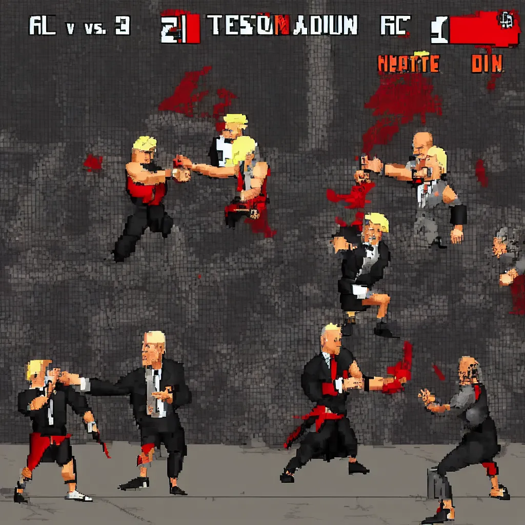 Prompt: joe biden vs donald trump, videogame, mortal kombat 3 style, 2d, finish him