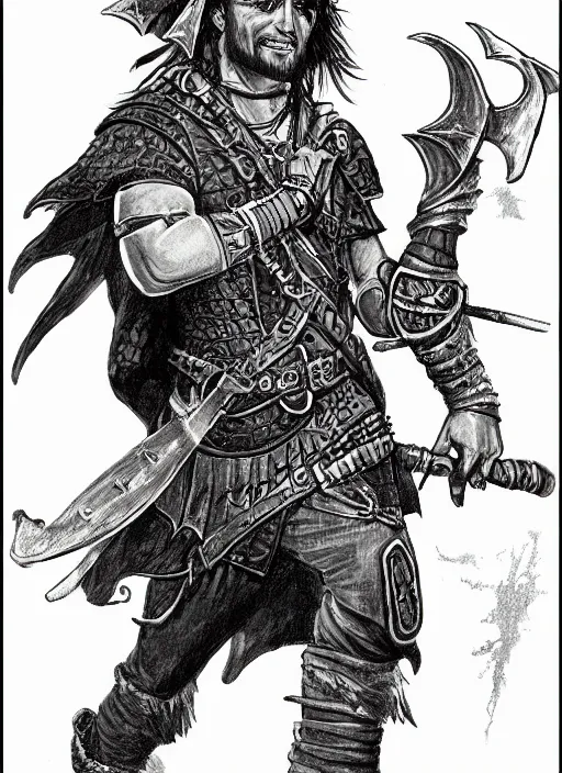 Image similar to d & d fantasy drawing of a thracian pirate, highly detailed