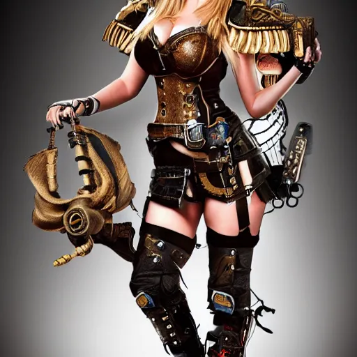 Image similar to full body photo of kate upton as a steampunk valkyrie warrior