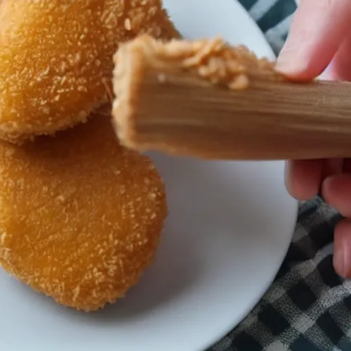 Image similar to chicken nugget getting hit by a baseball bat