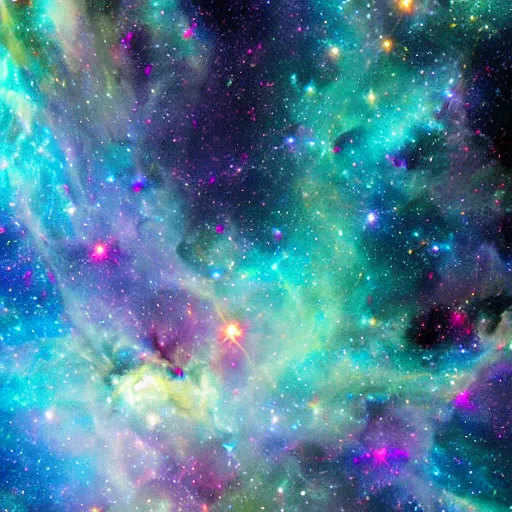 Image similar to an astronaut drifts into a colorful nebula for eternity