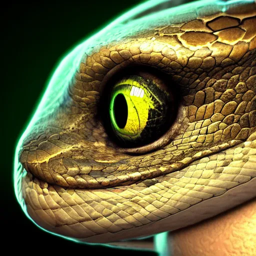 Image similar to photorealistic snake with a cat face. hyperdetailed photorealism, 1 0 8 megapixels, amazing depth, high resolution, 3 d shading, 3 d finalrender, 3 d cinematic lighting, glowing rich colors, psychedelic overtones, artstation concept art.