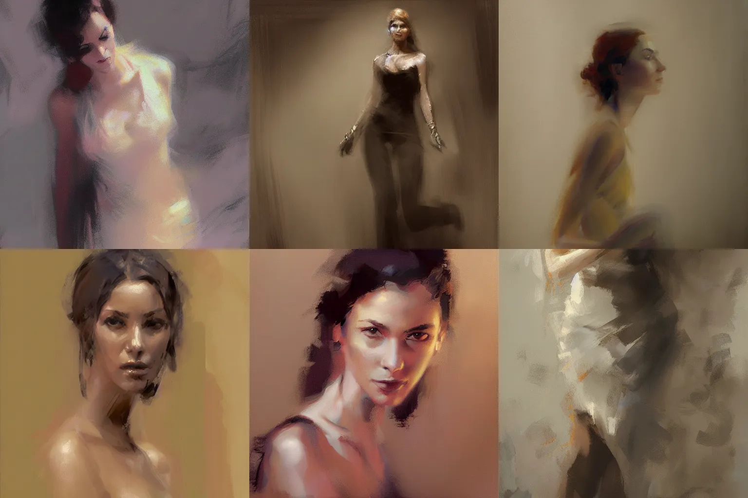 Prompt: portrait art by Craig Mullins of woman with flowing drapery