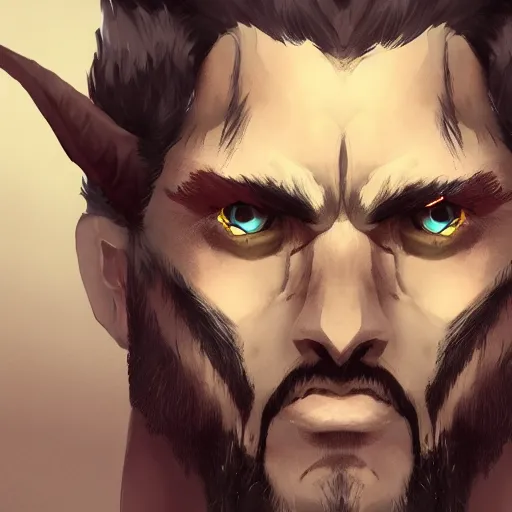 Prompt: a close up portrait of a demon slayer man, trending on artstation