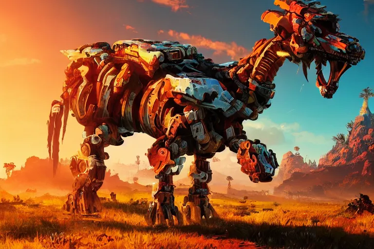 Image similar to tideripper machine mecanical creature robot of horizon forbidden west horizon zero dawn radiating a glowing aura global illumination ray tracing hdr fanart arstation by ian pesty and alena aenami artworks in 4 k