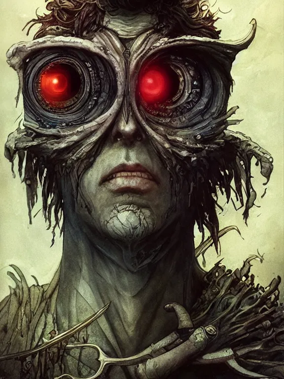 Prompt: one-eyed cyclops concept art with one huge eye in the center. Extremely high detail, details, realistic, fantasy art, solo, masterpiece, portrait painting, saturated colors, art by Arthur Rackham, Dariusz Zawadzki, Muzinabu