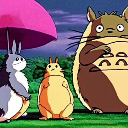 Image similar to a screenshot from the movie My Neighbour Totoro, with a guinea pig