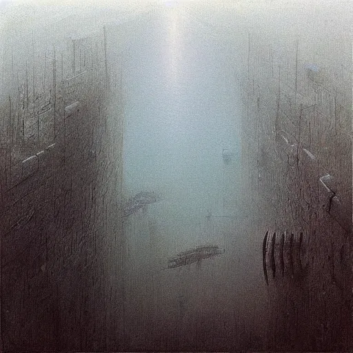 Prompt: “New York under water by Zdzislaw Beksiński”