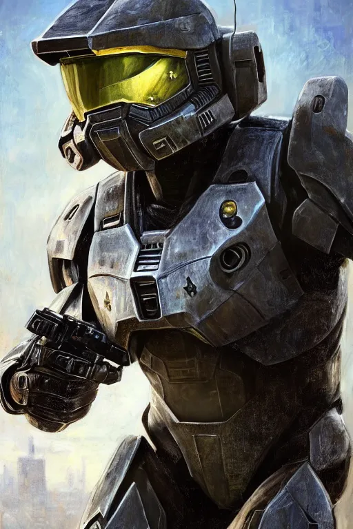 Image similar to master chief playing the morgan freeman, oil on canvas, intricate, portrait, 8 k highly professionally detailed, hdr, cgsociety