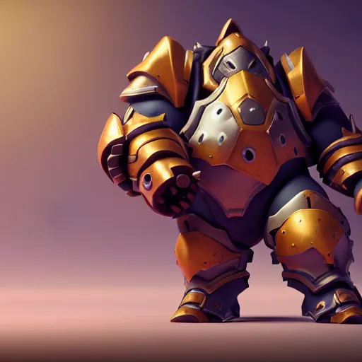 Image similar to a young boy with the appearance and armor of roadhog from overwatch, design, octane render, 4 k, ingame shot