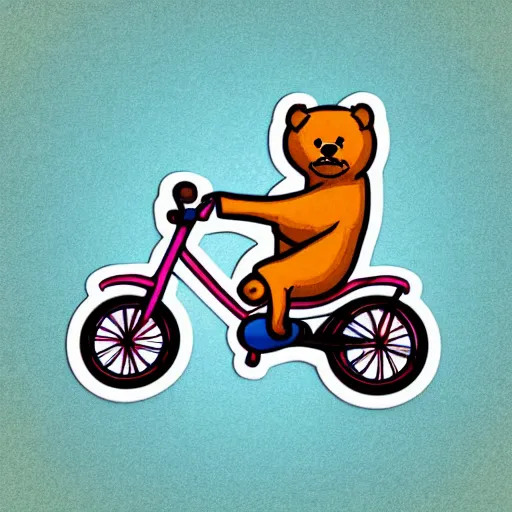 Image similar to Bear riding a small bicycle, sticker, highly detailed, colorful, illustration, drama, smooth and clean vector curves, no jagged lines, vector art, smooth