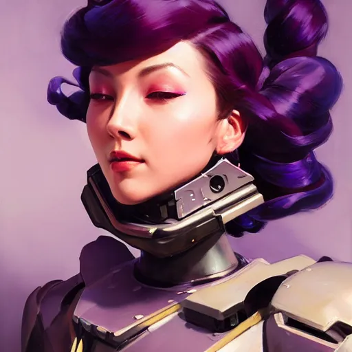 Image similar to greg manchess portrait painting of robotic violet evergarden as overwatch character, medium shot, asymmetrical, profile picture, organic painting, sunny day, matte painting, bold shapes, hard edges, street art, trending on artstation, by huang guangjian, gil elvgren, ruan jia, greg rutkowski, gaston bussiere