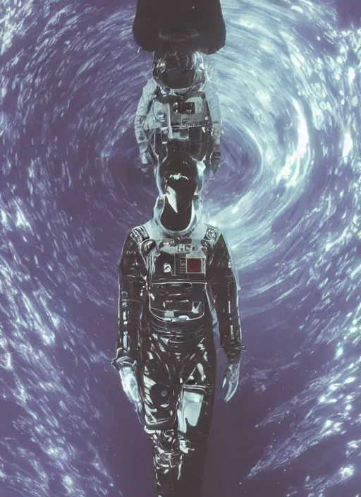 Prompt: astronaut in dark void underwater - complex and hyperdetailed technical suit design. reflection and dispersion materials. rays and dispersion of light. volumetric light. f / 3 2. noise film photo. flash photography. ultra realistic, 5 0 mm. dress by alexander mcqueen, poster by wayne barlowe, hajime sorayama, aaron horkey, craig mullins