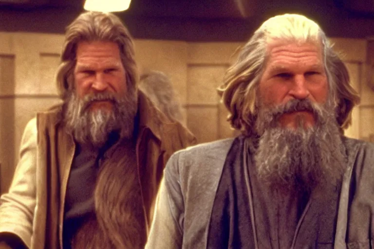 Image similar to Jeff Bridges from The Big Lebowski, bowling, in the Mos Eisley Cantina from Star Wars