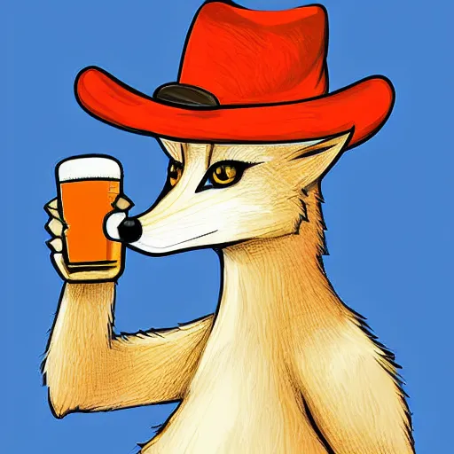 Prompt: a polygamous fox with a hat drinking beer and smoking e - cigarette, digital art, high details