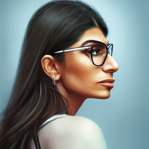 Image similar to a well designed portrait of Mia Khalifa, detailed, realistic, sketch style, Artstation,Greg Rutkowski, 8K resolution.