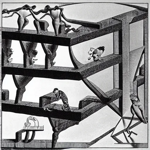 Prompt: salvador dali's the persistence of memory drawn by m. c. escher