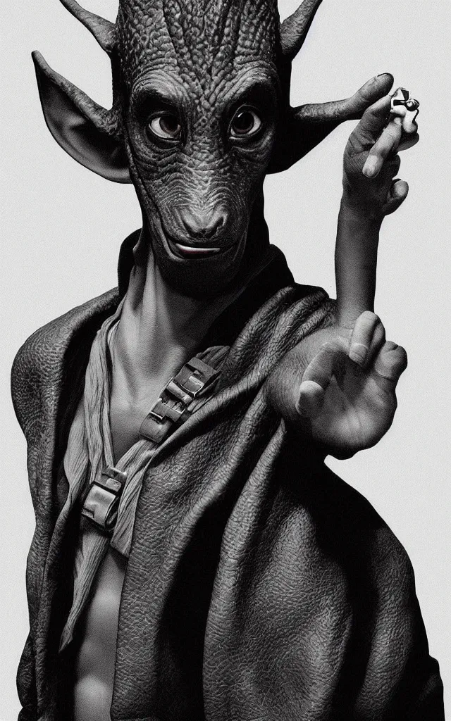 Prompt: “portrait of Jar Jar Binks as a detective, by Philippe Halsman, trending on artstation, detailed, black and white”