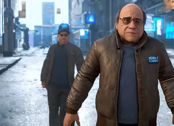 Prompt: video game still of danny devito in the video game detroit become human,