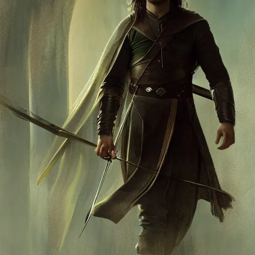 Prompt: sebastian stan as aragorn by leonardo divinci, greg rutkowski, alphonse mucha, mystical cosmic lighting, octane render, artstation, rey tracing, golden ratio, rule of thirds, perfect composition