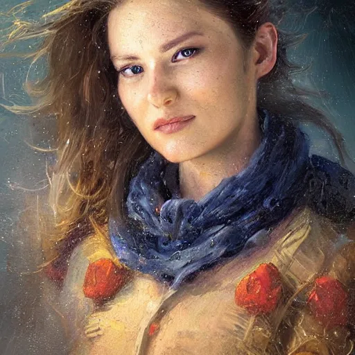 Image similar to portrait of a belgian woman ( 3 5 ) from belgium in 2 0 2 1, an oil painting by ross tran and thomas kincade