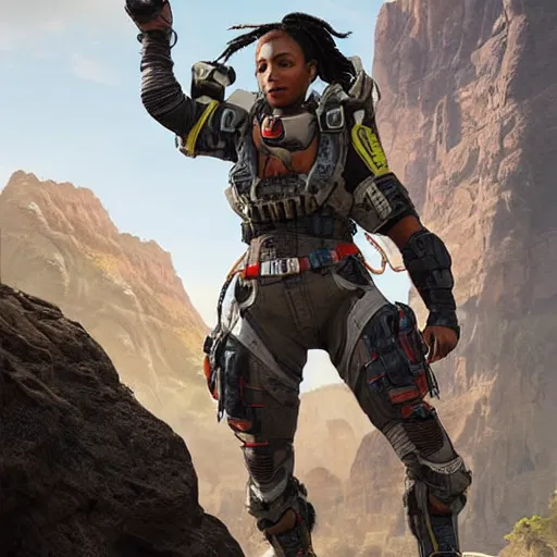 Image similar to photo realistic image of vantage from apex legends, stunning 3 d render inspired art by istvan sandorfi and greg rutkowski, character posing, complete body, realistic and detailed eyes, realistic, highly detailed attributes and atmosphere, dim volumetric cinematic lighting,