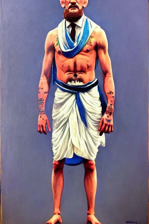 Image similar to full body portrait of conor mcgregor as mahatma gandhi, oil on canvas by william sidney mount, hindu art, great soul, irish folk, trending on artstation