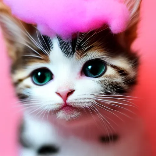 Image similar to a cute kitten made out of cotton candy