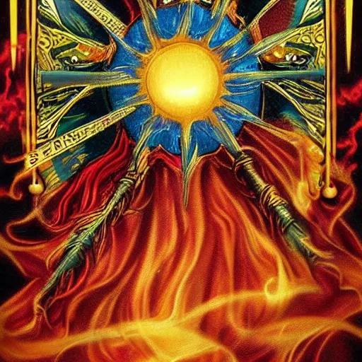 Prompt: Fantasy art depiction of the sun tarot card