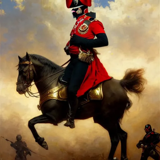 Image similar to drdisrespect conquering waterloo as napoleon, highly detailed painting by gaston bussiere, j. c. leyendecker, greg rutkowski, craig mullins 8 k