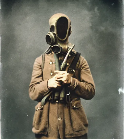 person wearing gas mask, ww1 technicolor film photo, | Stable Diffusion ...