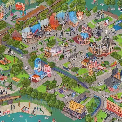 Image similar to a town map with town hall and playground pastel, artstation, concept art