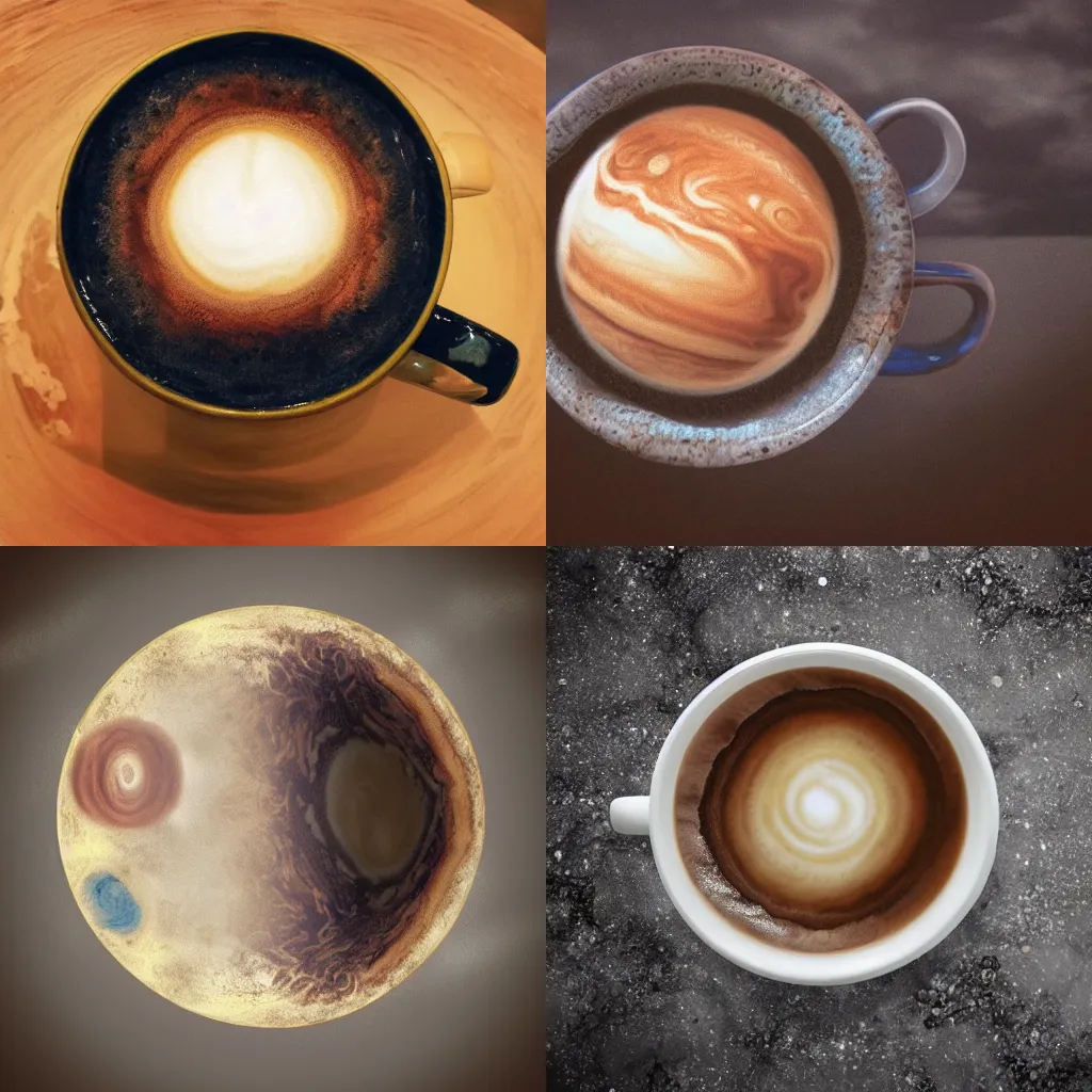 Prompt: the planet Jupiter as a cup of coffee