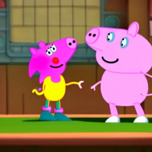 Image similar to sonic and peppa pig crossover, cartoon network stillframe, hd,