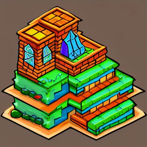 Image similar to isometric view of wizard tower, colored lineart game tile