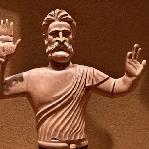 Prompt: a beautiful ancient greek pottery of stalin waving to the masses