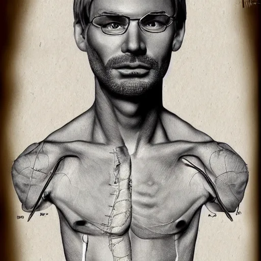 Image similar to anatomy of jeffrey dahmer, da vinci notes, ultradetailed, sketch, anatomy study, artstation