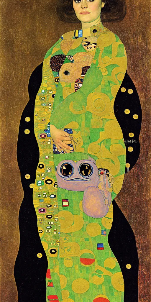 Image similar to pepe the frog in portrait of adele bloch - bauer i by gustav klimt