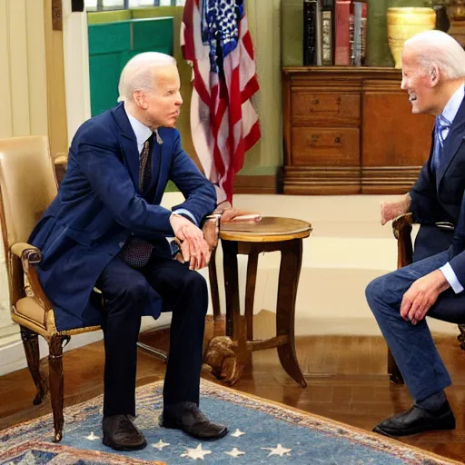 Prompt: sheldon cooper meeting joe biden meeting karl marx