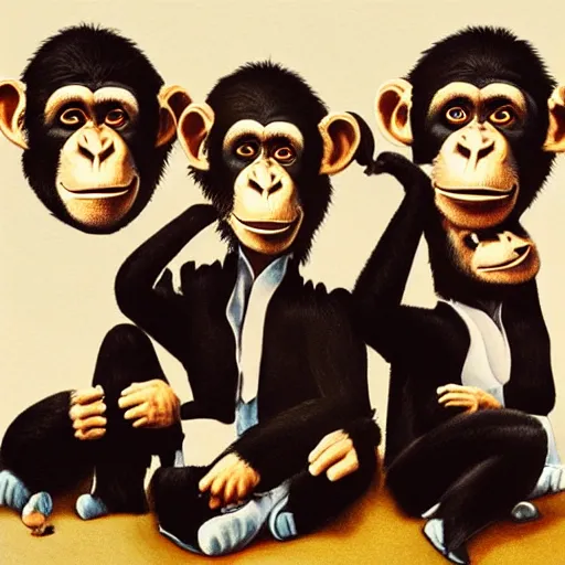 Prompt: the beatles as chimpanzees, photo, high detail